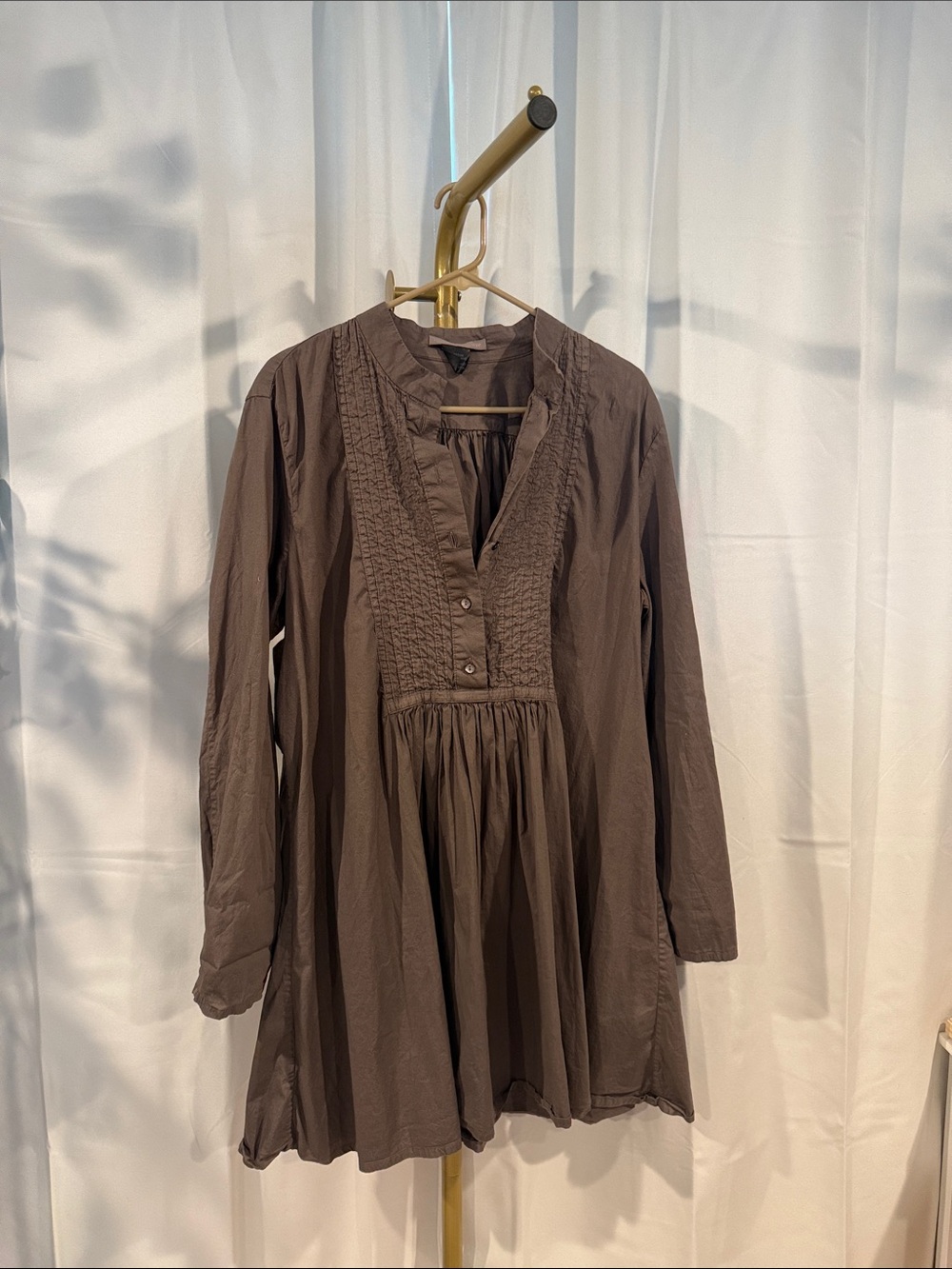 Elemente Clemente Women's Long Sleeve Smock Dress Brown Cotton boho